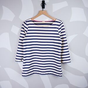 J. Crew 100% Cotton Navy and White Striped Boat Neck Shirt | M